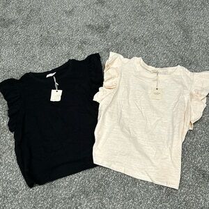 NWT Brand And The Why ruffled sleeve crew neck top. Black or creme.